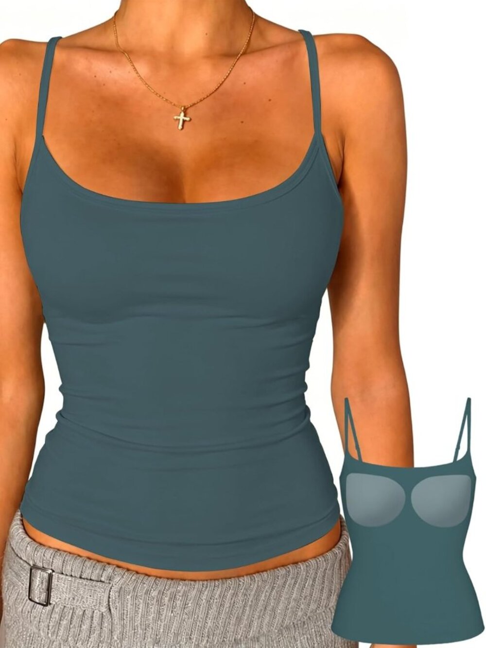 Padded Spaghetti Strap Tank Top for Women - Double Lined Camisole Blouse
